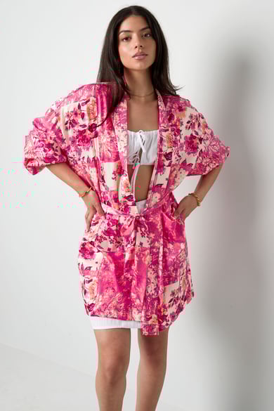 Kimono corto flores verdes - multi h5 Imagen3